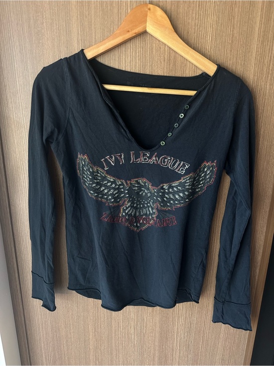 Zadig & Voltaire Tops - Zadig & Voltaire Long-Sleeve V-Neck Graphic Top - Black
